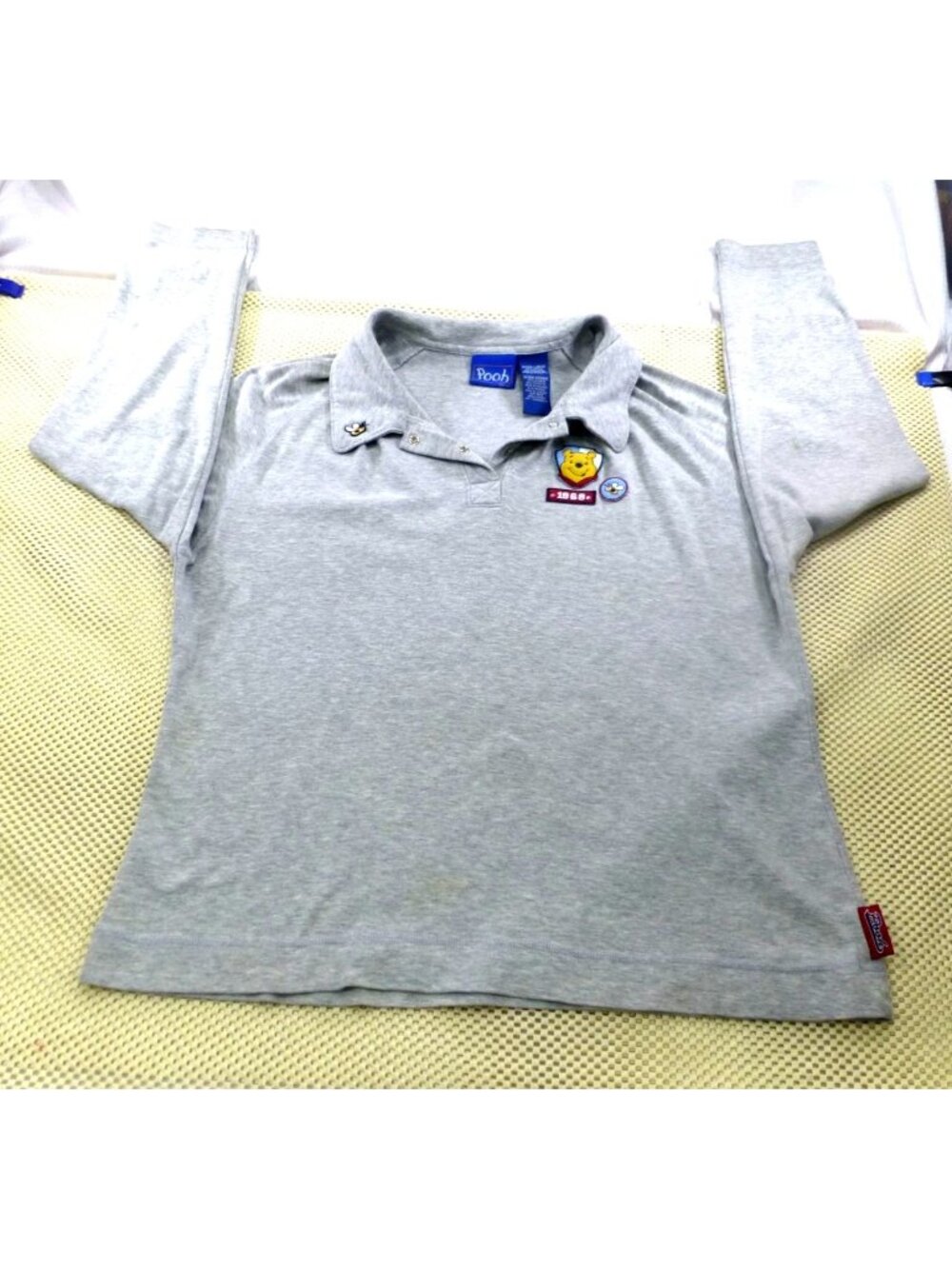 Disney Winnie The Pooh Gray Long Sleeve Polo  Henley Shirt XL‎ 1968 Embroidered